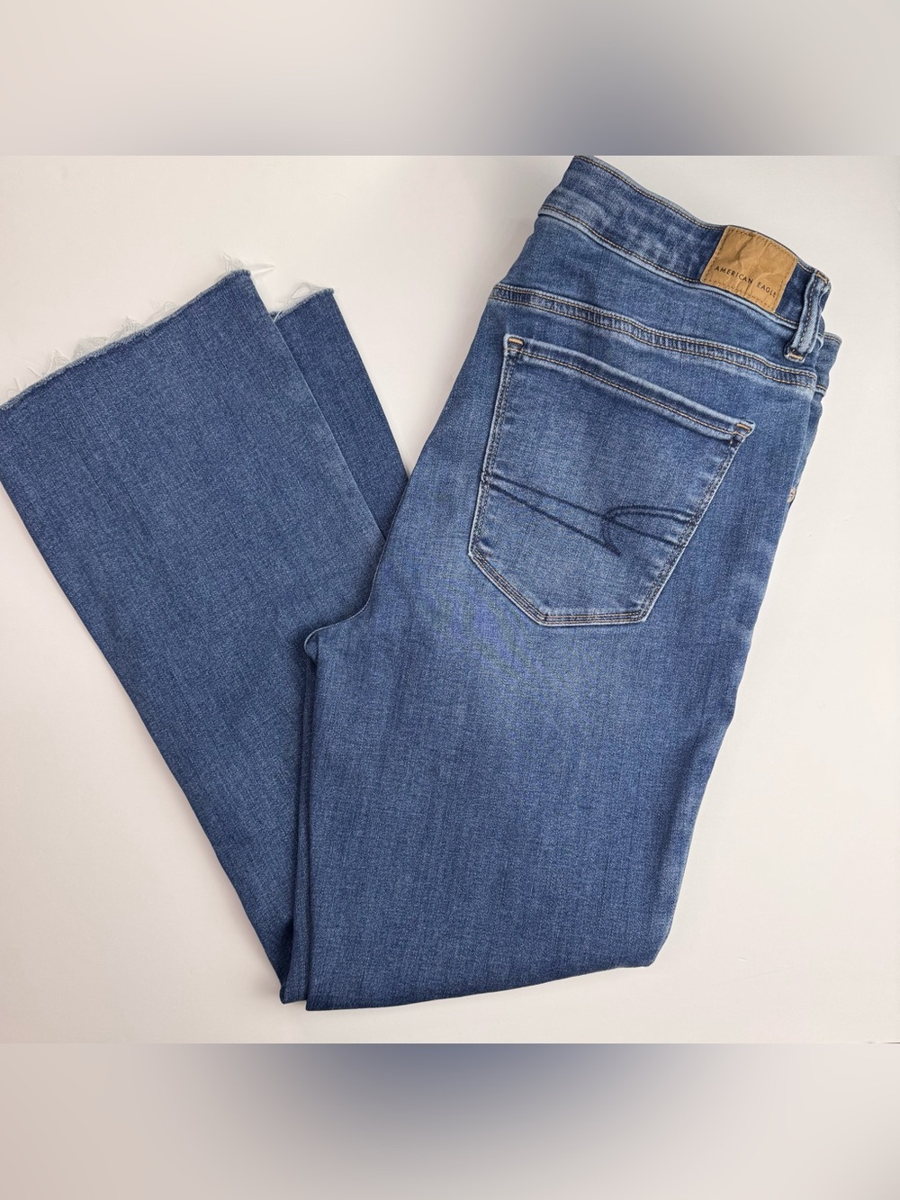 American Eagle High Rise Skinny Kick Flare Jeans Raw Hem